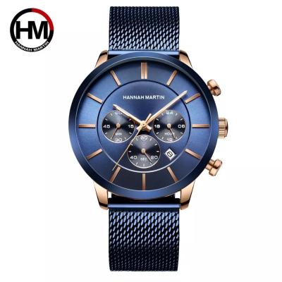 China Auto Date HANNAH MARTIN 2021 120 Quartz Fashion Classic Calendar Waterproof Multifunctional Stainless Steel Men Design Watch for sale