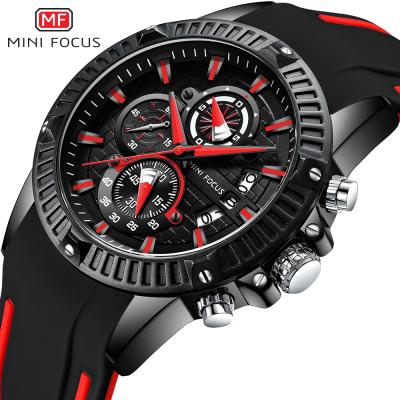 China 2021 MINI FOCUS MF0244G Chronograph Quartz Watch Analog Strap Rubber Sports Wristwatch Men Synchronize for sale