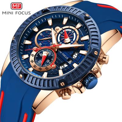 China 2021 MINI FOCUS MF0244G Men's Analog Quartz Watch Chronograph Strap Waterproof Rubber Wristwatch Automatic Date Synchronize for sale