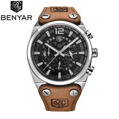 China Date 2021 BENYAR 5112 New Fashion Quartz Water Resistant Automatic Analog Wrist Watch Stylish Leather Stainless Steel Case Branded Mens Watches for sale