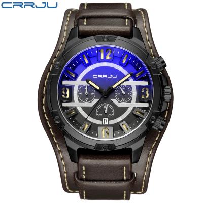 China Casual Date 2021 CRRJU 2142 Men's Quartz Watch Multifunctional Sport Automatic Wristwatch Leather Leather Military Waterproof Clocks for sale