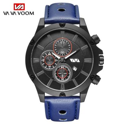 China 2021 VAVA VOOM VA-202 Water Resistant Large Dial Leather Strap Casual Date Watched Analog Watches For Men Wrist Quartz Watch for sale