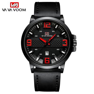 China Automatic date 2021 VAVA VOOM VA-217 men's simple charm leather strap watches quartz analog display fashion man casual watch for sale