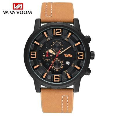 China 2021 VAVA VOOM VA-203 Automatic date mark for men's leather strap calendar calendar date men's quartz casual wristwatch for sale