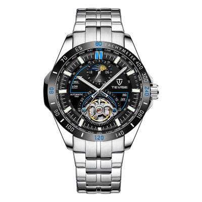 China TEVISE t855 automatic date men automatic mechanical moon phase watches stainless steel week display luminous wristwatch for sale