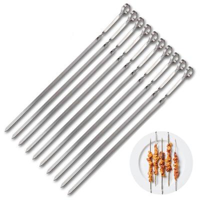 China Easily Cleaned 12 Pcs Metal Grill Kebab Spits Stainless Steel BBQ Sticks Outdoor Kitchen Barbecue for sale