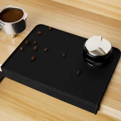 China Viable Black Silicone Mat Holder Silicone Tampering Corner Mat Coffee Tamper Mat 6*9 Inch Espresso for sale