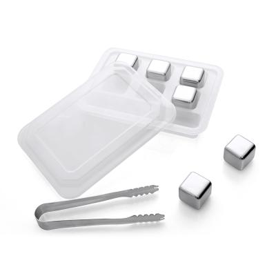 China Reusable Reusable Rocks Whiskey Ice Cube Square Stainless Steel Cooling Stones With Ice Tongs for sale