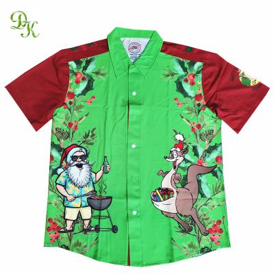 China Anti-wrinkle 100% Polyester Custom Design Sublimation Print Short Sleeve Button Up Shirts For Men for sale