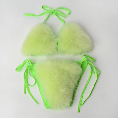 China 2023 New Soft Faux Fur Fox Fur Bikini Set Detachable Fur Bikini for sale