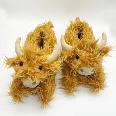 China Cushioning 2023 New Plush Indoor Slippers Ladies Animal Household Slippers Milk To Print Household Plush Slippers for sale