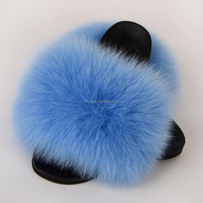 China 2023 Trend Ladies New Fashion Big Fur Slippers Fox Fur Slippers Factory Direct High Quality Full Coverage Fox Fur Slippers for sale