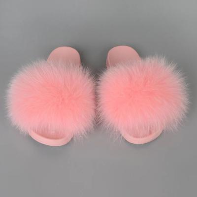 China Colorful Unique Flip Flop Women Fox Fur Slippers Summer Fashion Trend High Quality Fur Slippers Shape Fur Slippers for sale