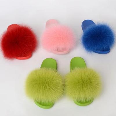 China 2023 Fashion Trend New Fur Slippers Color Unique Flip Flops Fashion Fur Slippers Support Custom LOGO Ladies Fox Fur Slippers Summer for sale