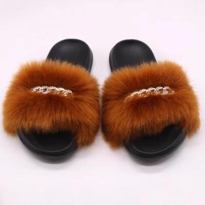 China Fashion Trend Women's Summer Sandal Fluffy Home Slippers, Logo Faux Fur Shoes Luxury Comfortable Custom Slippers for sale