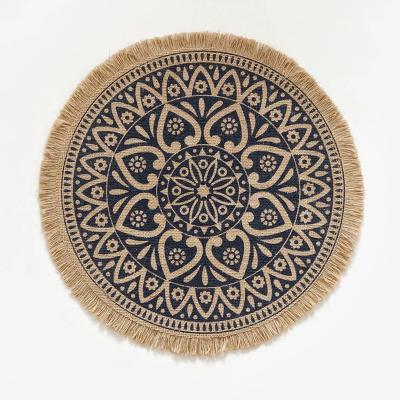 China Sustainable Hot Selling Natural Materials Table Mat Jute Place Mat Cup Woven Natural Popular Multicolor Area Rugs for sale