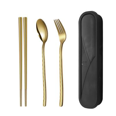 China Viable Student Stainless Steel Tableware 3pcs Set Portable Kids Fork Spoon Chopsticks Travel Set With Box for sale