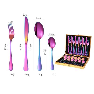 China Viable 24PCS Cutlery Set Party Black Dinnerware Set Spoon Dinnerware Set Flatware Stainless Steel Gold Wood Gift Box for sale