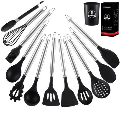 China Sustainable Heat Resistant 12pcs Silicone Kitchen Utensil Sets With Stainless Steel Handle for sale