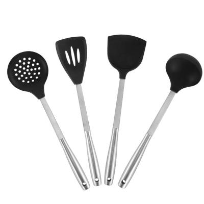 China Sustainable 4 Piece Cookware Sets Nonstick Silicone and Stainless Steel Cooking Utensils with Stainless Steel Core for sale