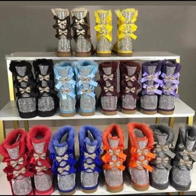 China CUSHIONING 2021 outdoor sheepskin shoes rhinestone wome winter warm boots fur lined snow glitter boots long woolen boots for sale