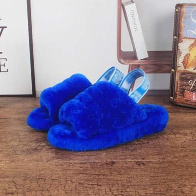 China 2021 Latest Rainbow Wool Designer Fur Sandal Women Sheep Warm CUSHION Fur Slides Sheepskin Winter Slippers With Band for sale