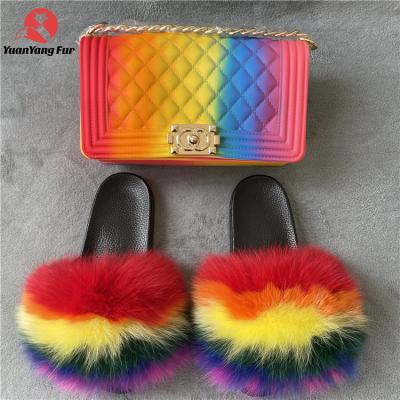 China SHOCK ABSORBING Women's Shoes Slippers Matte Colorful Jelly Bags Shoe Flip Flops Fluffy Slippers Fox Fur Slides Sets for sale