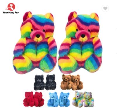 China CUSHIONING Wholesale Bedroom Teddy Bear Slippers Slippers 2021 Indoor Fur Flat Women's Slippers For Women Girls Kids for sale