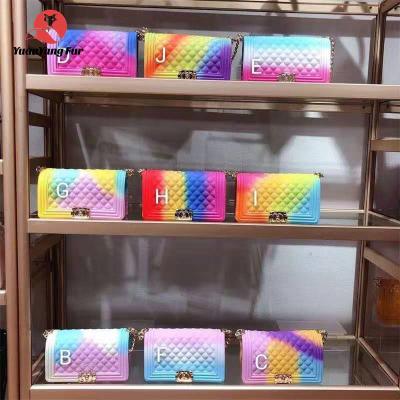 China High Quality Rainbow Silicone Shoulder Bag Chain Bag PVC Stitching Cross - Jelly Pack Body Bag for sale