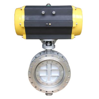 China DN150 6 Inch PN16 Metal Seat Double Flange General Triple Offset Stainless Steel Pneumatic Actuated Butterfly Valve for sale