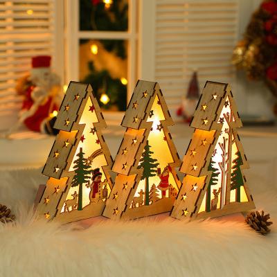 China Mini Light Wooden LED Tree Christmas Ornament Family Art and Craft Decorations Flashing Lights Table Lamp Colorful Night Light for sale