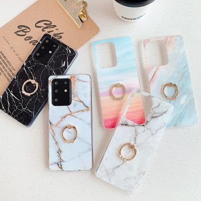 China Marble Glossy Protector Cover OEM TPU Case for Samsung S21 Ultra/S21/S20 ultra, Phone Case for Samsung with Ring Buckle Bracket for sale