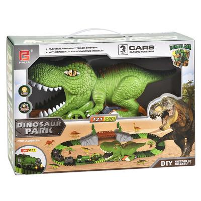 China Assemble Set Toys Hot Selling Kids Sliding Dinosaur Model Car Electric Dinosaur Rail Car Dinosaur Swallowing Car for sale