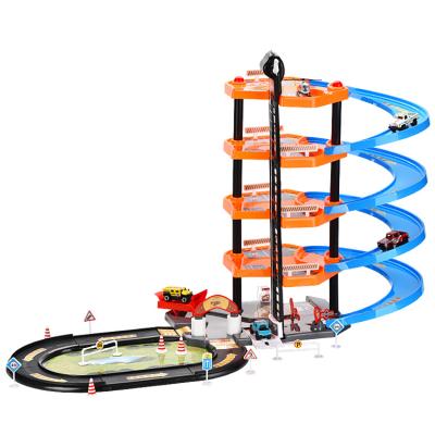 China Durable Children Pretend Play Small DIY Toy Self assembling alloy parking lot Assembling Racing Tracks Toys With Four Storeys for sale