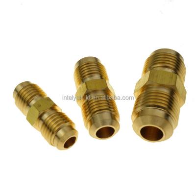 China 45 Degree Brass SAE Flared Tube Fitting 1/8 1/4 5/16 3/8 1/2 5/8 3/4 7/8 Male Gas Flare Brass Straight Union For HVAC Refrigeration for sale