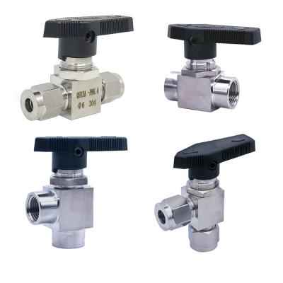 China 304 General Stainless Instrument Ball Valve 2 Way Right Angle Double Ferrule Adapting Female Gas Ball Valve 1/4 3/8 BSP NPT 6 8 10 mm for sale