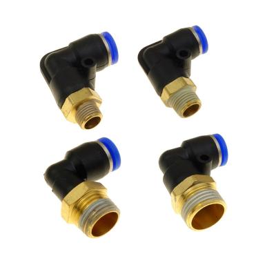 China Factory Air Push Pneumatic Connection Fitting 90 Degree Elbow Connector One Touch Male Connector 4 6 8 10 12 Mm X M5 1/8 1/4 3/8 1/2 BSP for sale