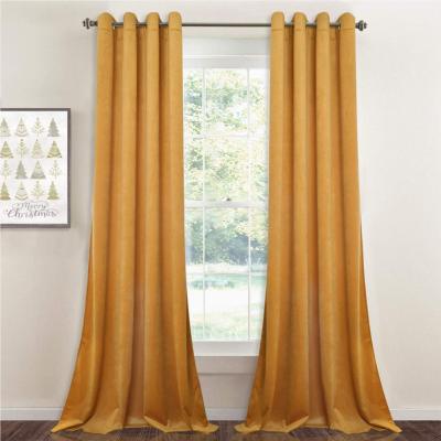 China Wholesale Customized Blackout Blackout Curtain Drapes Thick Living Room In Velvet Gold Yellow Luxury Drapes for sale