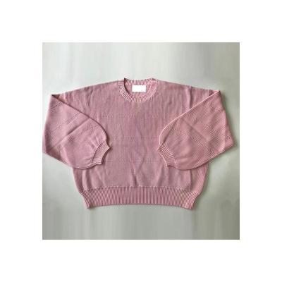 China Breathable Professional Oversized Sweater Women Crew Neck Pointelle Cotton Production Pink Sweater for sale