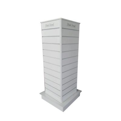 China Floor Standing Rotating Customized White 4 Sided Rotating Slatwall Display Unit for sale