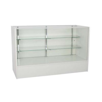 China Free Standing White Wooden Floor Glass Mobile Shop Display Counter For Retail Store for sale