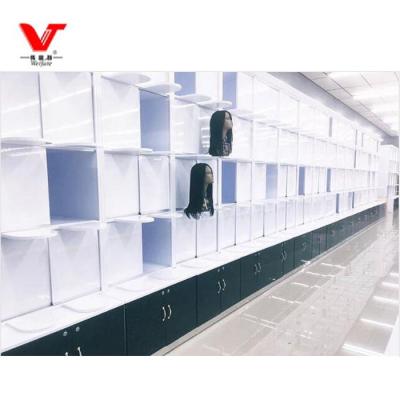 China Wall Mounted Custom Do Wall Mounted Fancy White Paint MDF Wig Display Furniture for sale