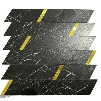 China Parquet living room black gold wall mosaic mesh stainless steel mosaic slab aluminum peel and stick mosaic sticker marble tile for sale