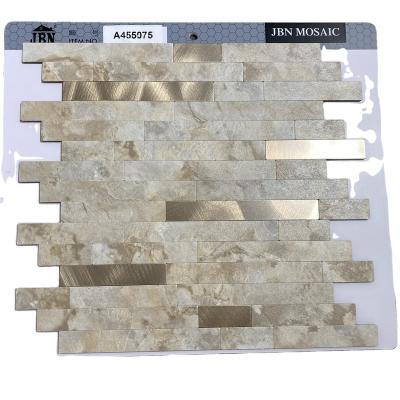 China Parquet living room wall mosaic mesh stainless steel sticker mix aluminum self-adhesive wall tile for sale