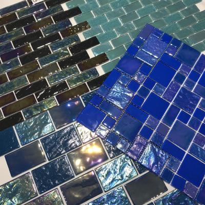 China Difference Chip Size Wholesale CLASSIC Blue Color Discontinued Glass Mosaic for sale