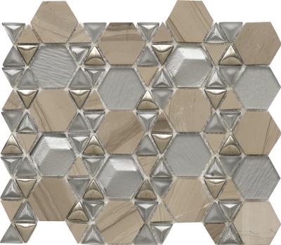 China Modern Parquet Foshan Individual Packing Customize Bathroom Wall Tile Sticker Stone Hexagon Tile Glass Mosaic Mural Tile for sale