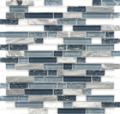 China Europe modern art mixd color ice split strip kitchen and bathroom wall design interior stone glass mosaic for sale