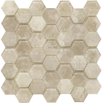 China Modern Iridescent Marble Stone Mix Parquet Decoration Slab Hexagonal Glass Mosaics for sale