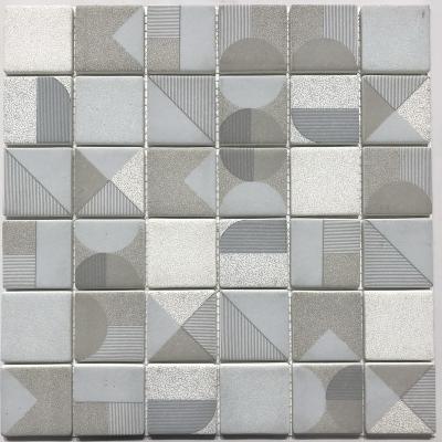 China Modern parquet fish scale backsplash wall tiles adhesive geometric 3d bathroom glass mosaic V648024 for sale