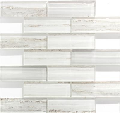 China Foshan 48x98mm retangular interior wood look wall slab parquet decoration laminated slabs white glass mosaic slab for sale